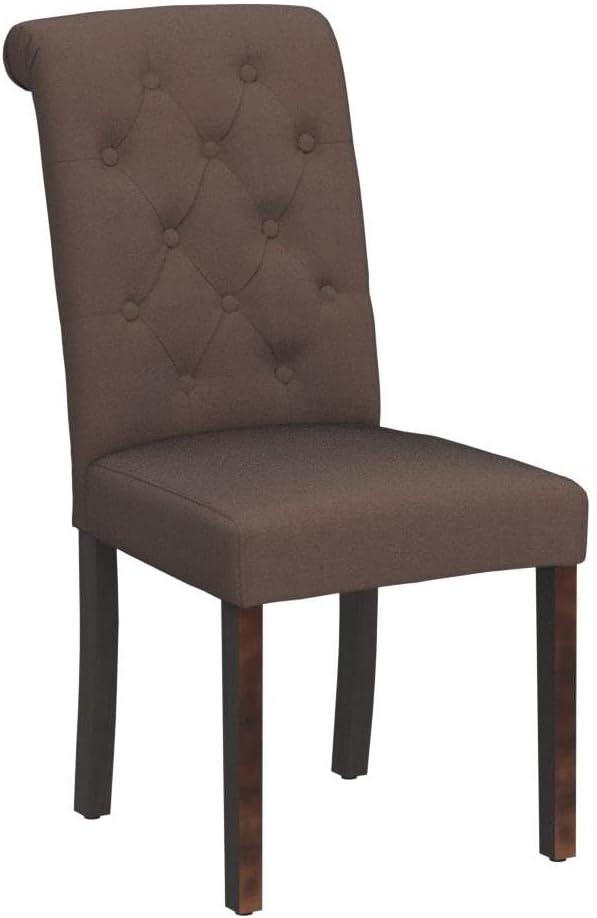 Brown Linen Upholstered High-Back Parsons Side Chairs, Set of 2