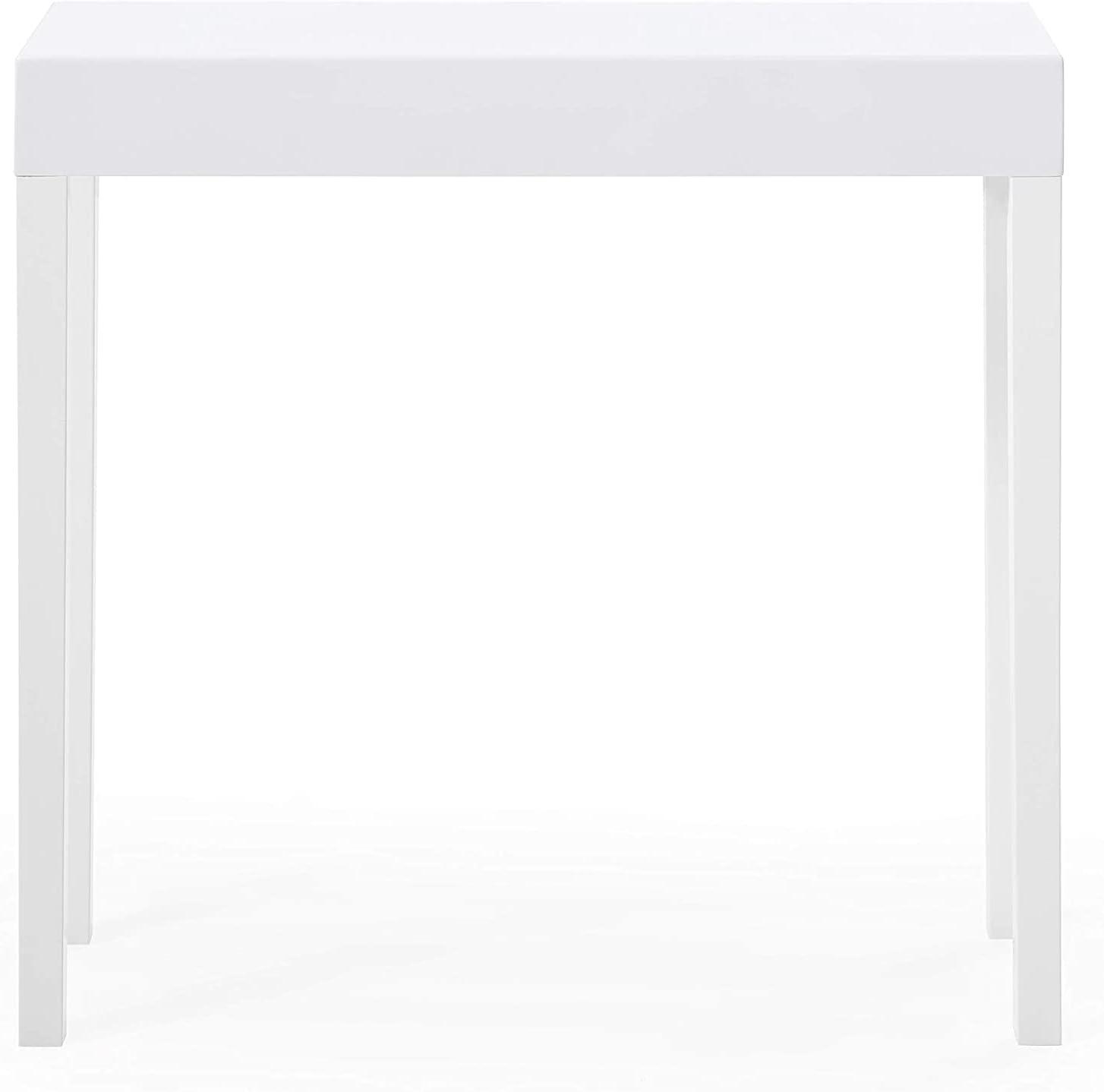 Glossy White Rectangular Minimalist Console Table with Storage