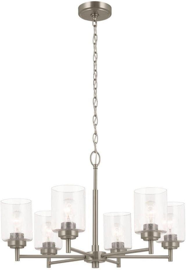 Brushed Nickel 6-Light Chandelier with Clear Seeded Glass Shades