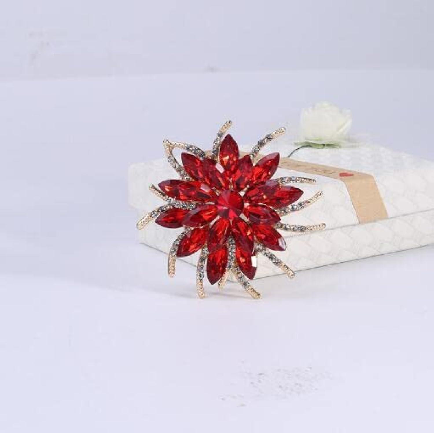 Unique Bargains Women's Rhinestone Flower Brooch Pin Red