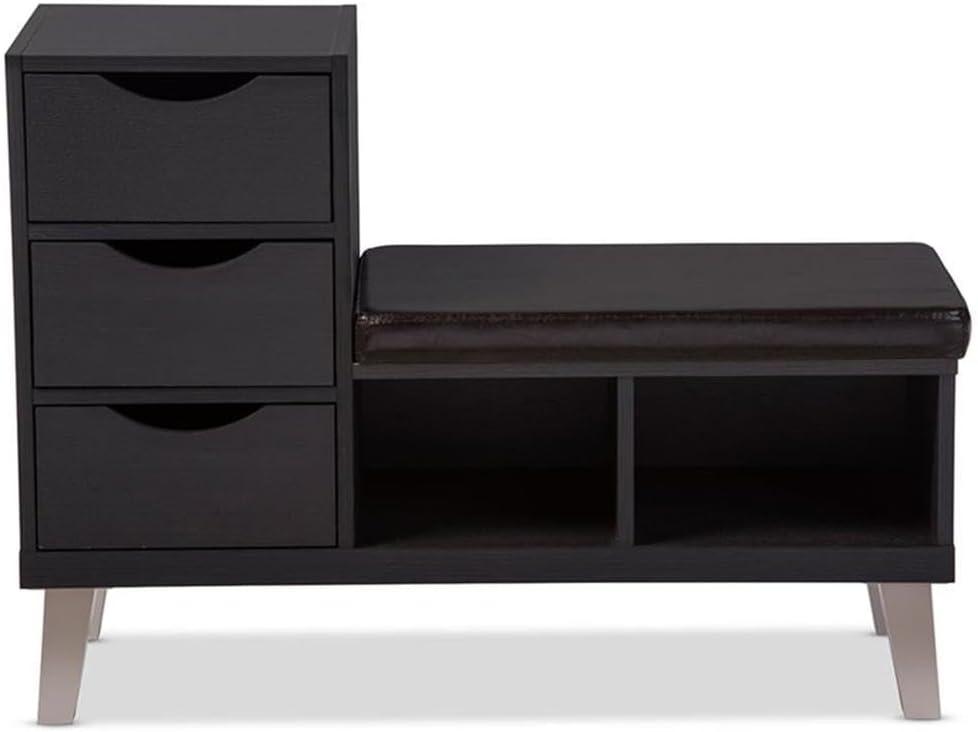 Arielle Modern and Contemporary Wood 3 - Drawer Shoe entryway benches with Two Open Shelves - Dark Brown - Baxton Studio