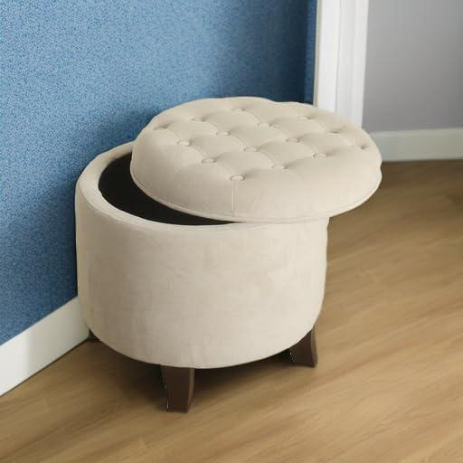 Large Round Button Tufted Storage Ottoman - HomePop