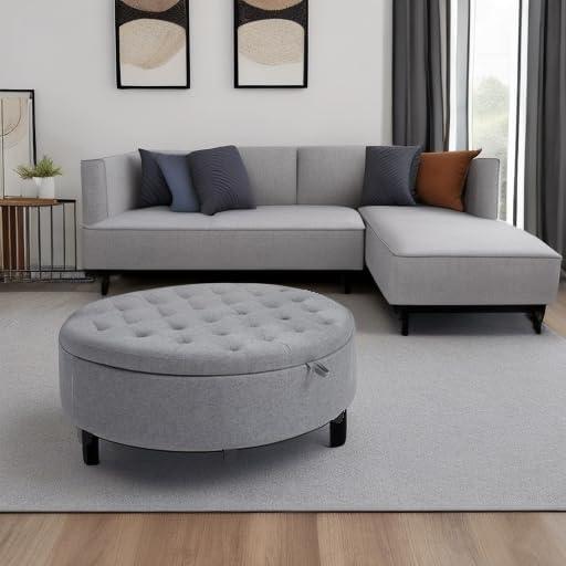 HOMCOM Half Moon Modern Luxurious Polyester Fabric Storage Ottoman Bench with Legs Lift Lid Thick Sponge Pad for Living Room, Entryway, Bedroom