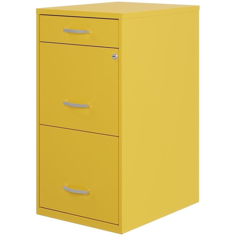 Space Solutions 3 Drawer Letter Width Vertical File Cabinet with Pencil Drawer, Yellow