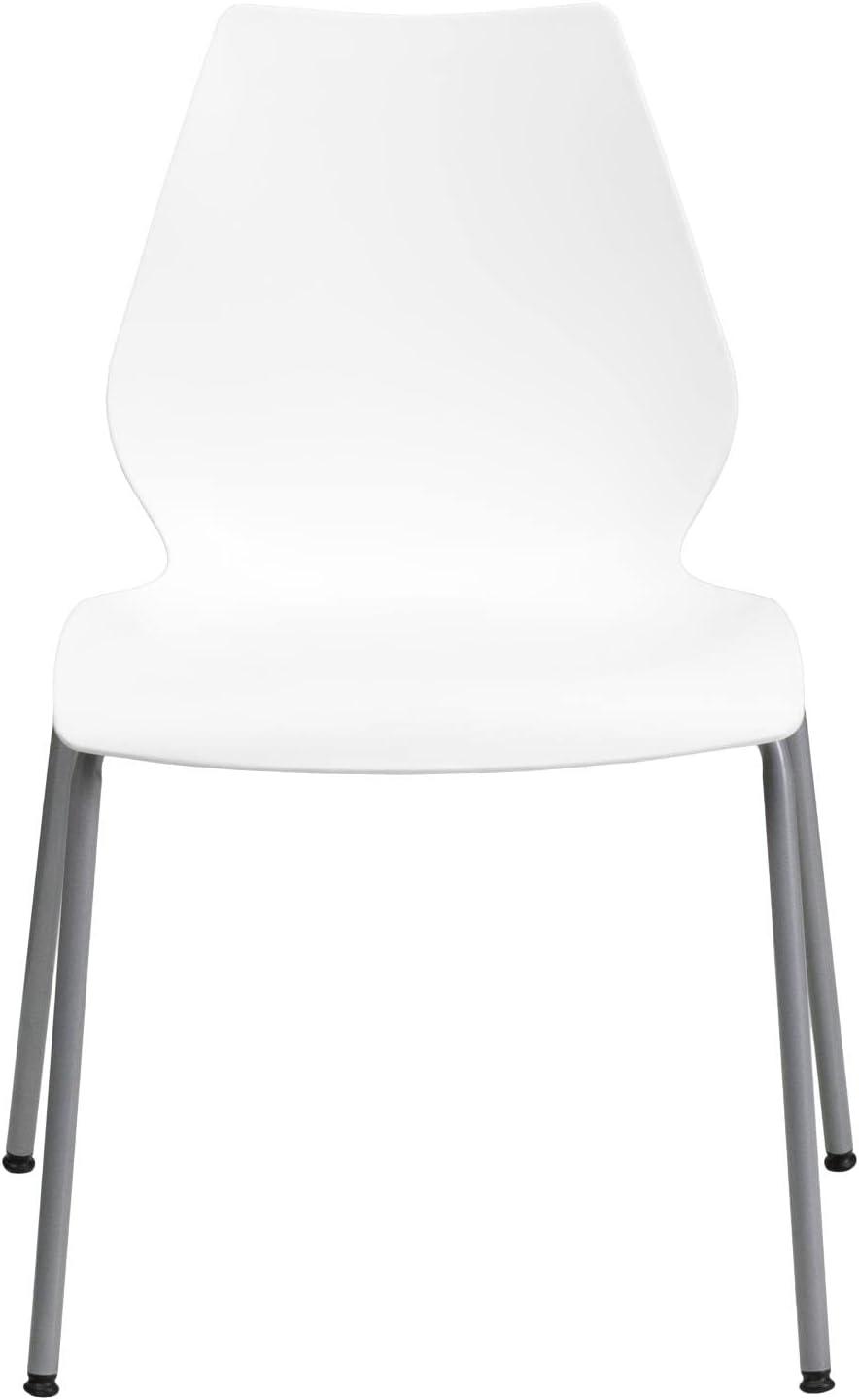 Flash Furniture HERCULES Series 770 lb. Capacity White Stack Chair with Lumbar Support and Silver Frame