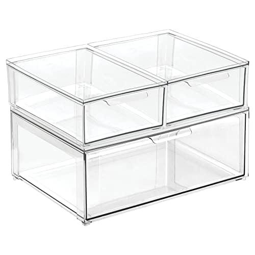 mDesign Plastic Stacking Closet Storage Organizer Bin with Drawer