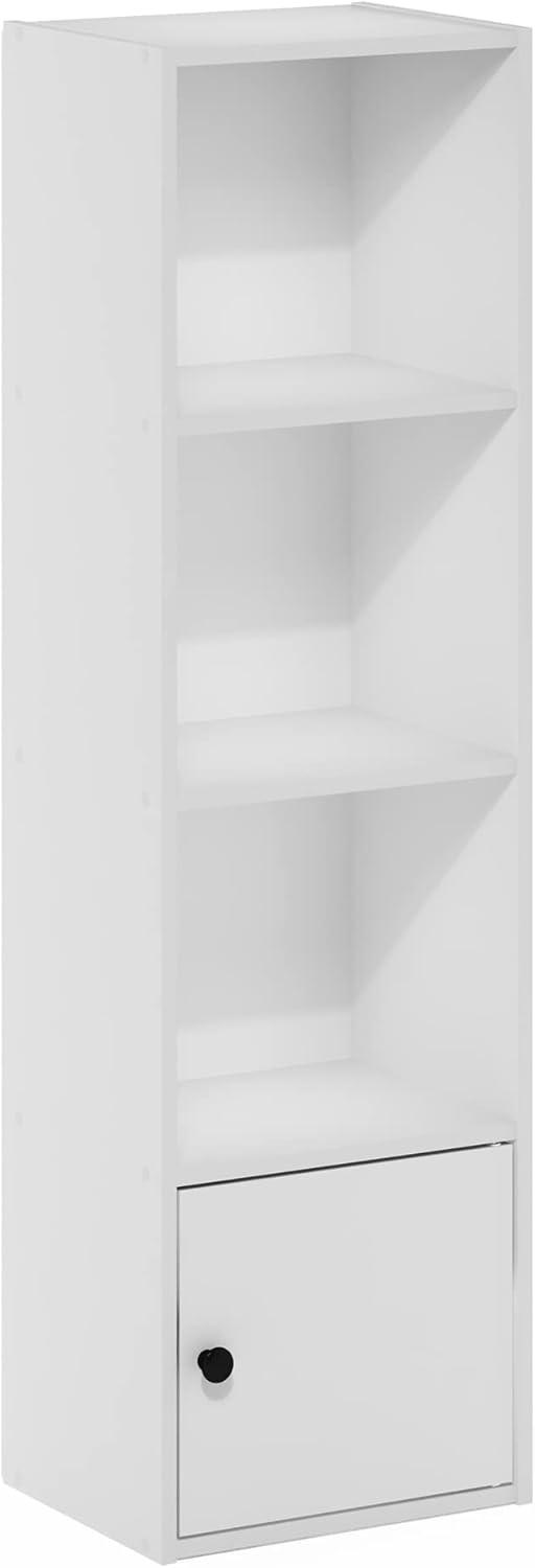 Furinno Luder 4-Tier Shelf Bookcase with 1 Door Storage Cabinet, White