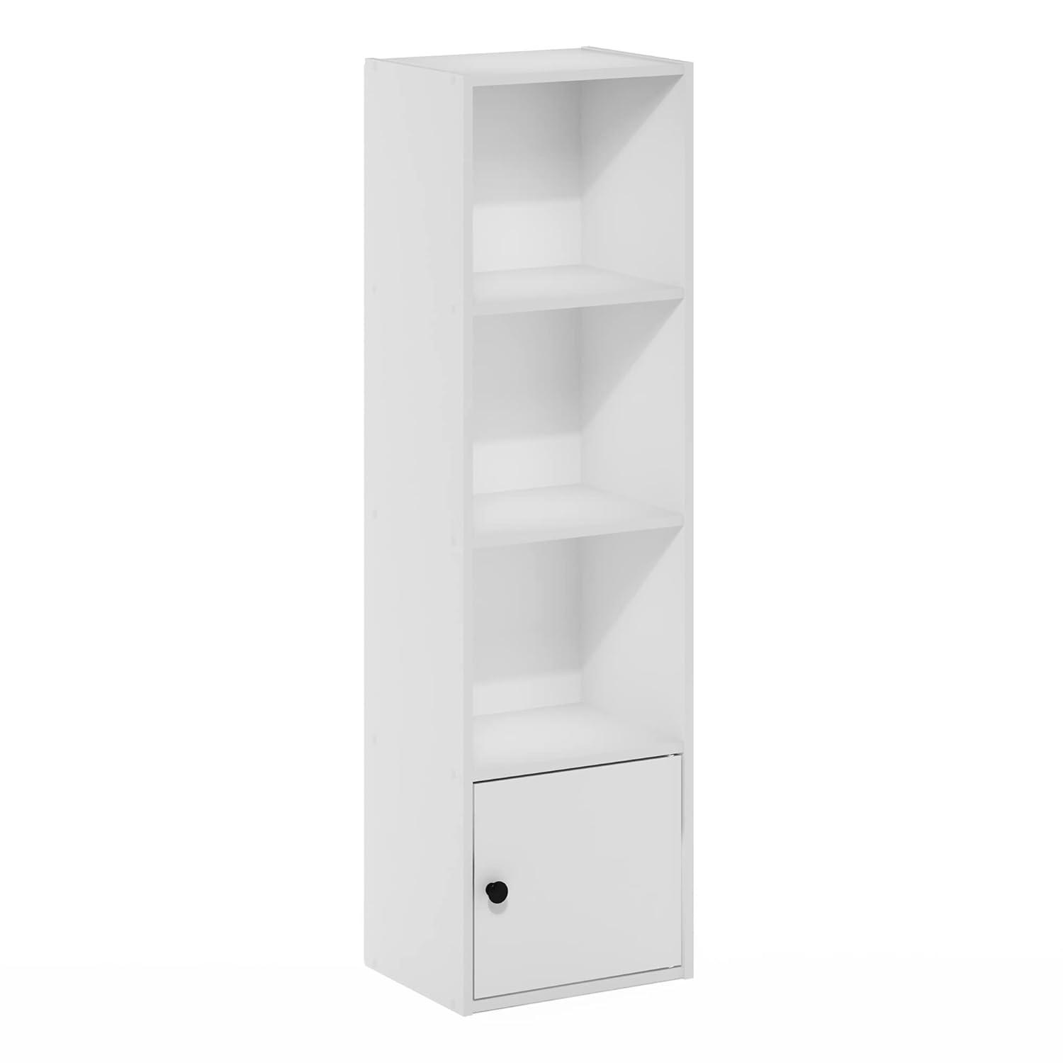 Luder 4-Tier Shelf Bookcase with 1 Door Storage Cabinet, White