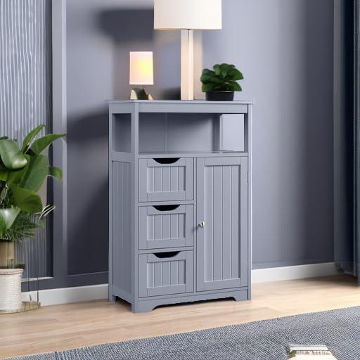 Wooden Bathroom Floor Cabinet w/ Drawers, Kitchen Cupboard Living Room Cabinet