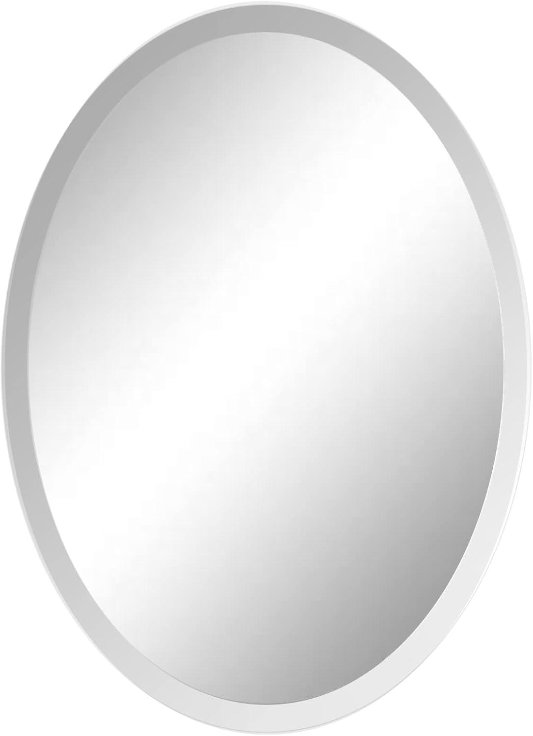 Fab Glass and Mirror Frameless Oval Beveled Wall Mirror 22x30 Inch