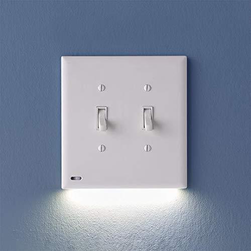 SnapPower SwitchLight Double-Gang Wall Plate Night Light - Bright / Dim / Off Sensor - Toggle, White (1 Pack)