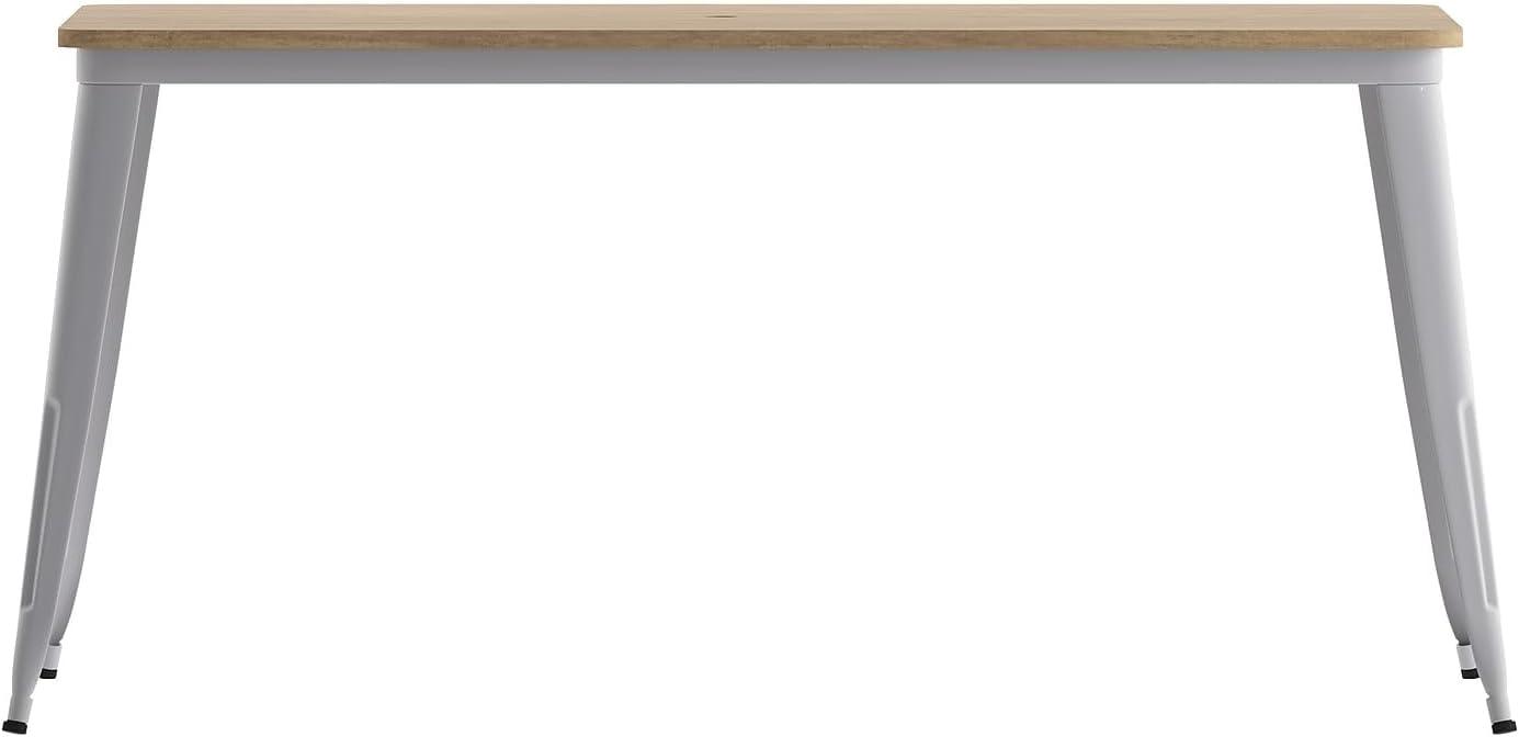 Flash Furniture Declan Commercial Indoor/Outdoor Dining Table with Umbrella Hole, 30" x 60" All Weather Brown Poly Resin Top and Silver Steel Base