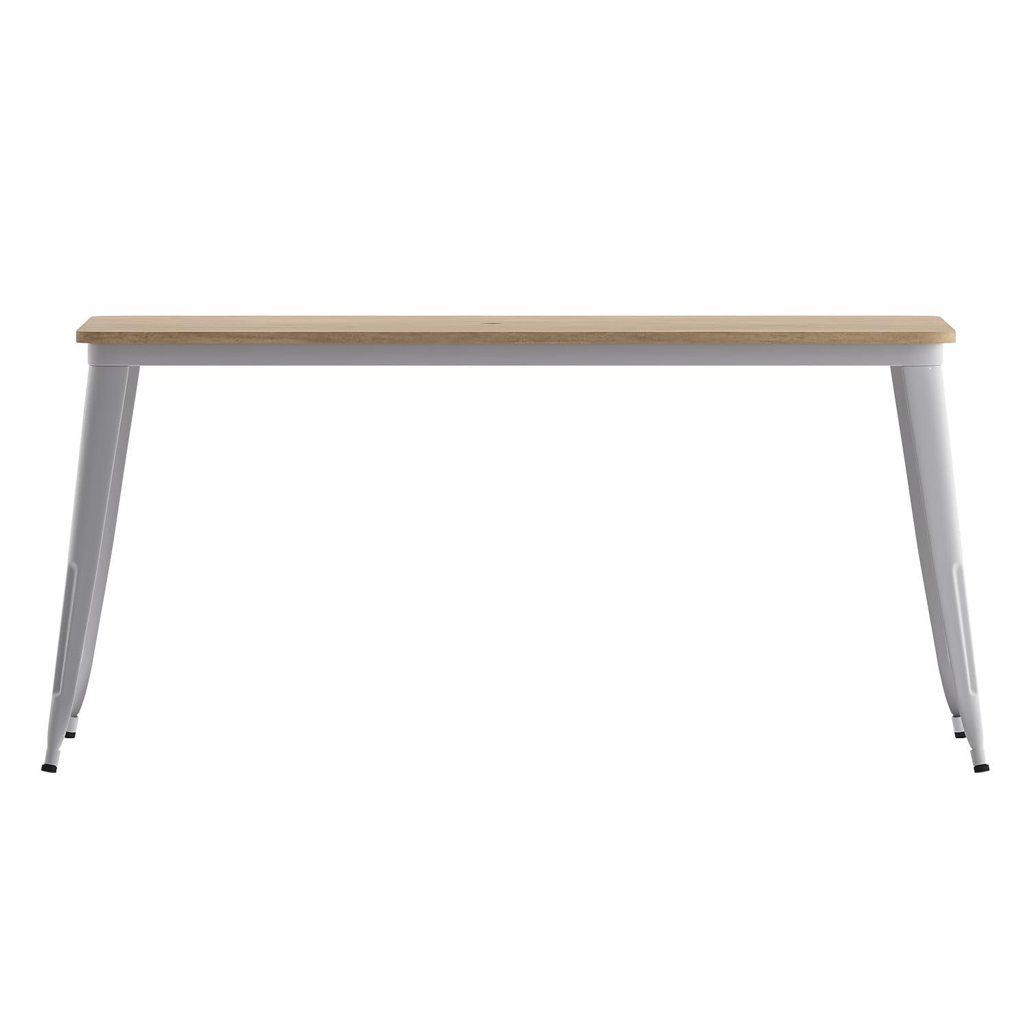 Flash Furniture Declan Commercial Indoor/Outdoor Dining Table with Umbrella Hole, 30" x 60" All Weather Brown Poly Resin Top and Silver Steel Base