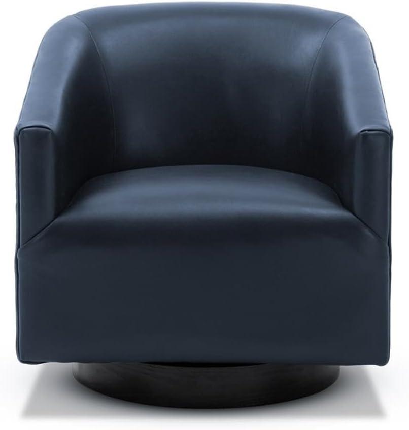 Comfort Pointe Gaven Wood Base Swivel Accent Chair Midnight Blue: Durable Faux Leather, 360° Swivel, No-Sag Springs