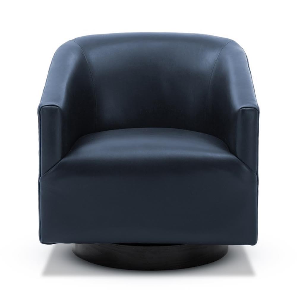 Comfort Pointe Gaven Wood Base Swivel Accent Chair Midnight Blue: Durable Faux Leather, 360° Swivel, No-Sag Springs