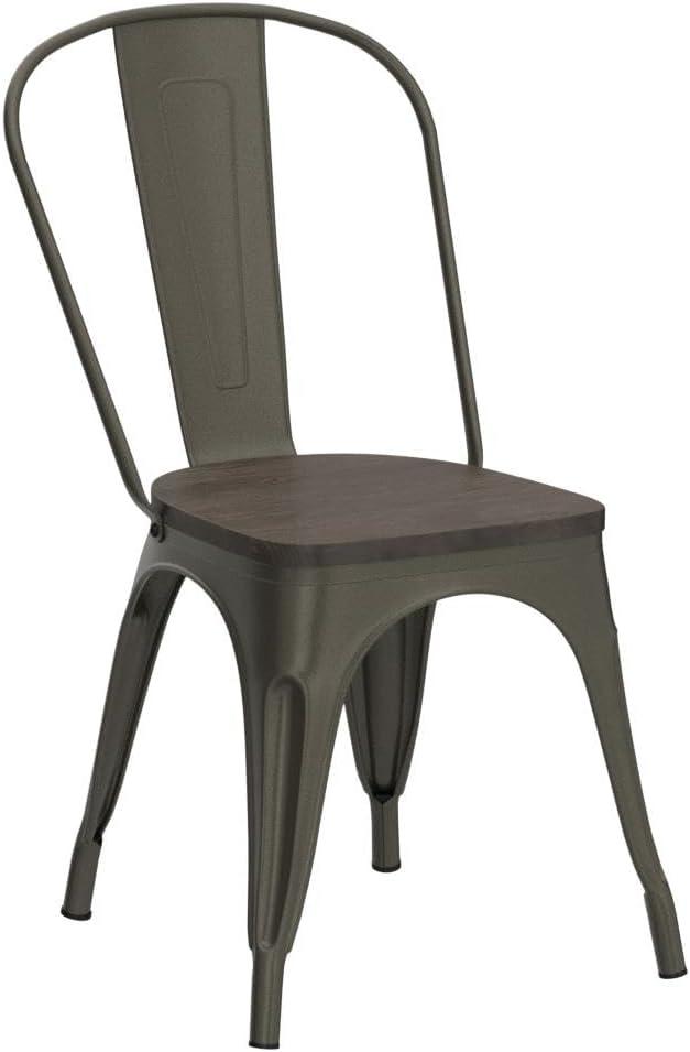 Yaheetech 4 pcs Metal Fir Wood Chairs Stackable Dining Chair Wooden Seat with Backrest Footrests Armless Stool for Home Trattoria Bistro Cafe Shop,Gun Metal