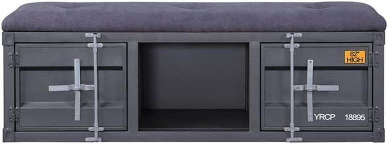 ACME Cargo Storage Bedroom Bench in Gray Fabric & Gunmetal