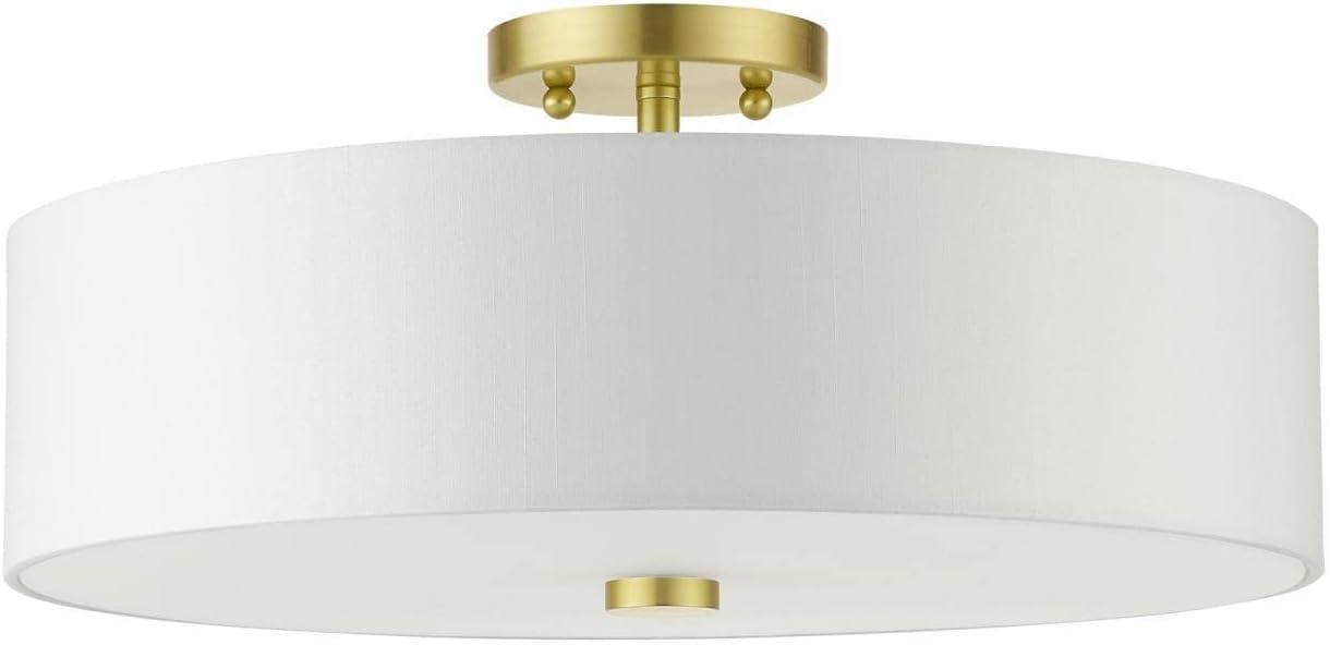 DAFANYA Lighting 51055-12 Meridian Collection 4-Light Semi Flush Mount Ceiling Light with Off-White Hardback Fabric Shade, Satin Brass, 18 x 18 x 8.13