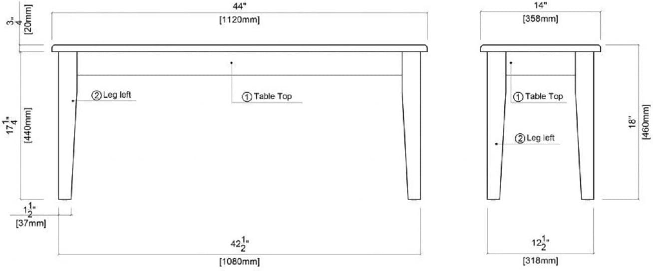 Boraam Shaker 18in Dining Height Backless Wood Dining Bench, Walnut Finish