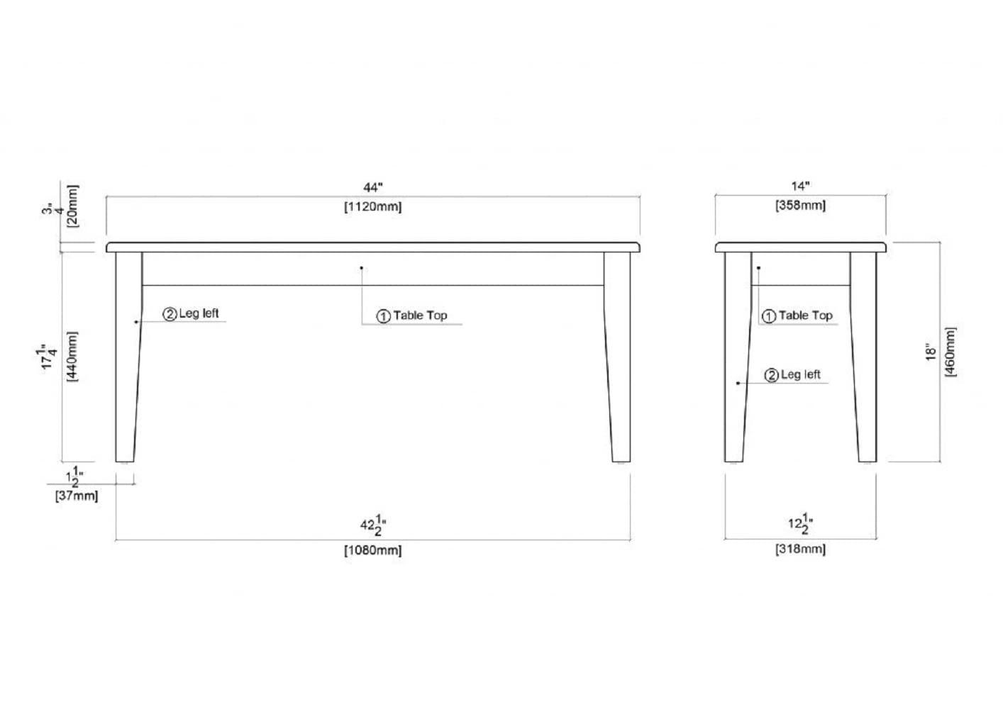 Boraam Shaker 18in Dining Height Backless Wood Dining Bench, Walnut Finish