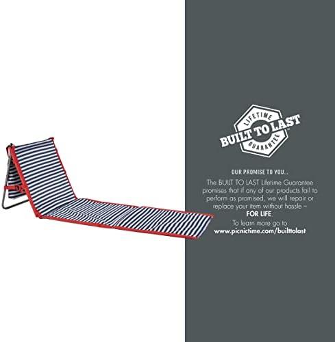 PICNIC TIME Beachcomber Portable Beach Mat - Soft Beach Lounger - Backpack Beach Chair & Tote, (Blue Pinstripe)