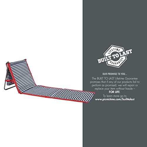 Blue Pinstripe Portable Folding Beach Lounger with Steel Frame