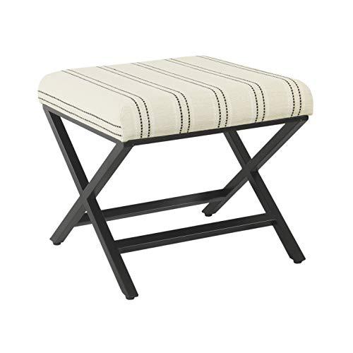 Sleek 21" Black and White Striped Metal Base Footstool