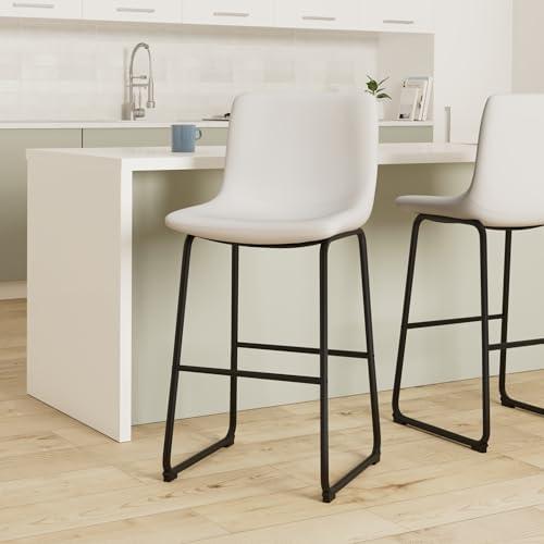 Bar Stools Set of 2, 26inches Counter Height Barstools with Back, Modern Bar Stool for Kitchens Island, Faux Leather Bar Chairs with Metal Legs and Footrest (White)