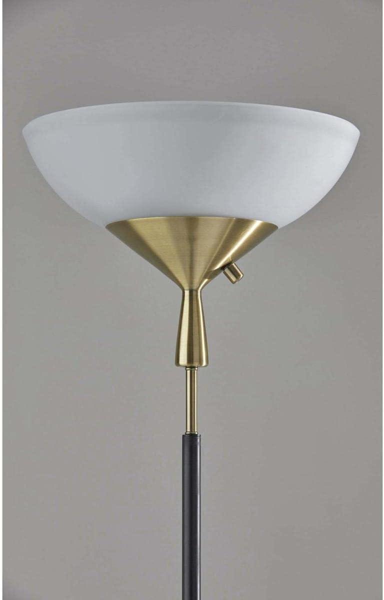 300W Noah Torchiere Black - Adesso: Modern Metal & Marble with Glass Shade, ETL Listed, 71" Height