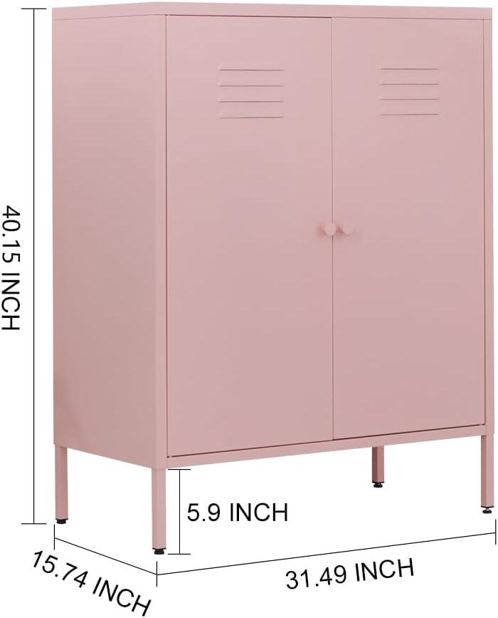 Pink Metal Freestanding Storage Cabinet with Adjustable Shelves