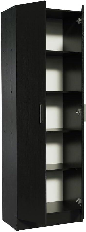 Madesa Pantry Storage Cabinet Armoire Closet with 2 Doors and 5 Utility Shelves 23 Inch Wooden Organization Unit for Bedroom, Office, Laundry Room, Kitchen, and Garage - Black