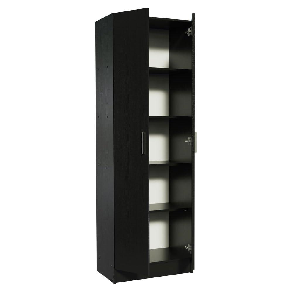 Madesa Pantry Storage Cabinet Armoire Closet with 2 Doors and 5 Utility Shelves 23"L Wooden Organization Unit for Bedroom, Office, Laundry Room, Kitchen, and Garage - Black