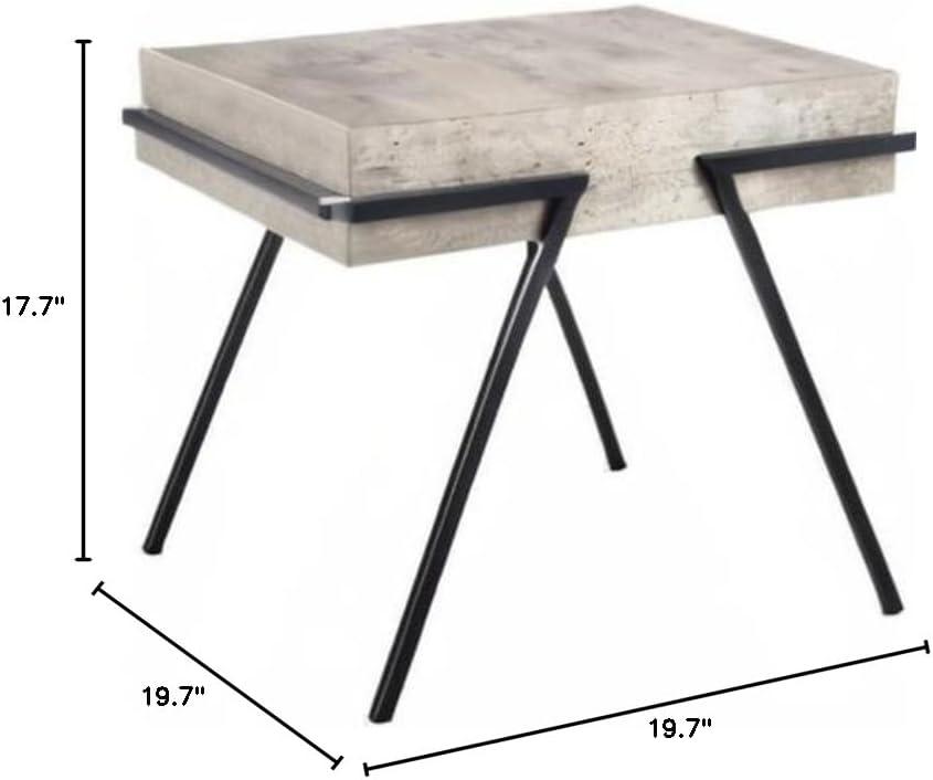 Transitional Jett 20" Square Light Grey Wood & Black Metal Accent Table