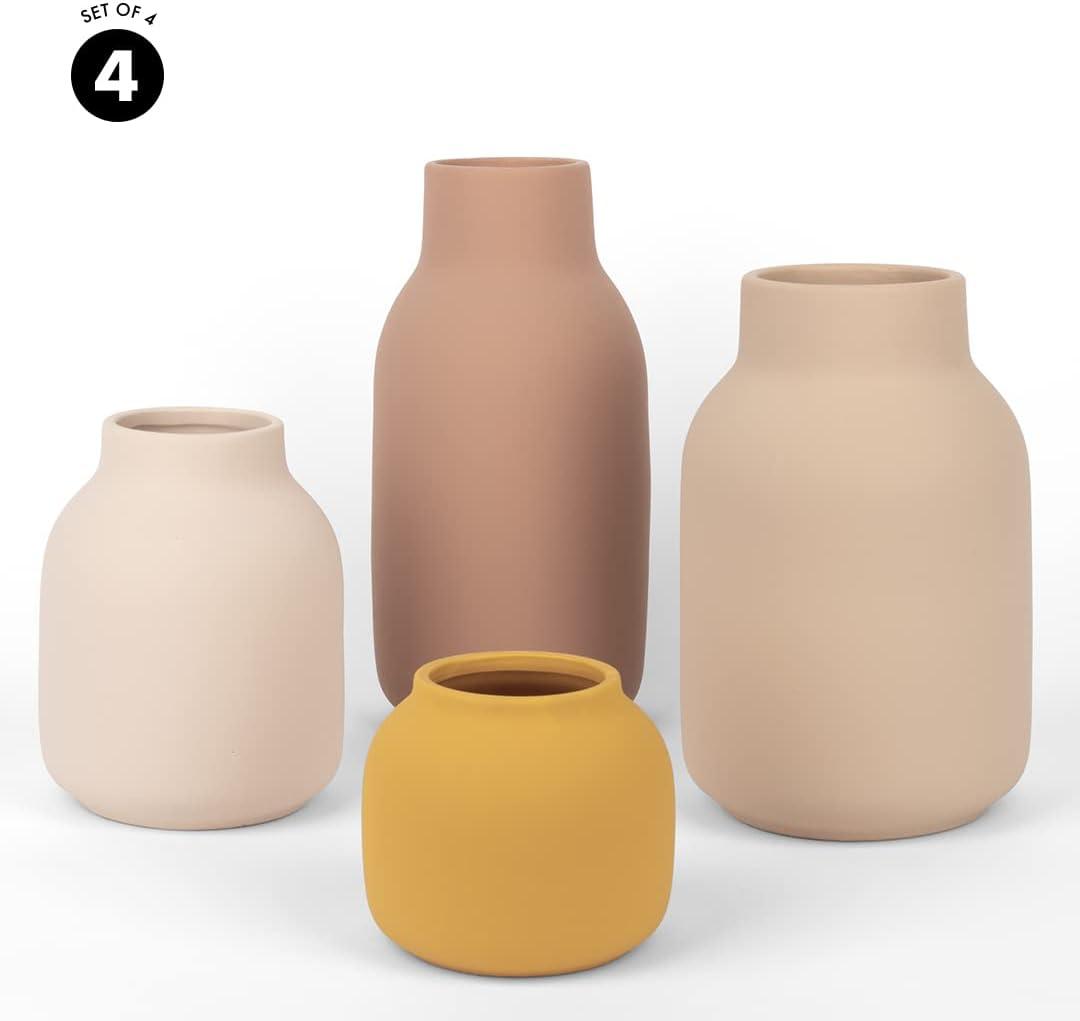 Koyal Wholesale Mixed Modern Minimalist Ceramic Vase for Home Decor, Terracotta Decor, Set of 4, Multi-Color