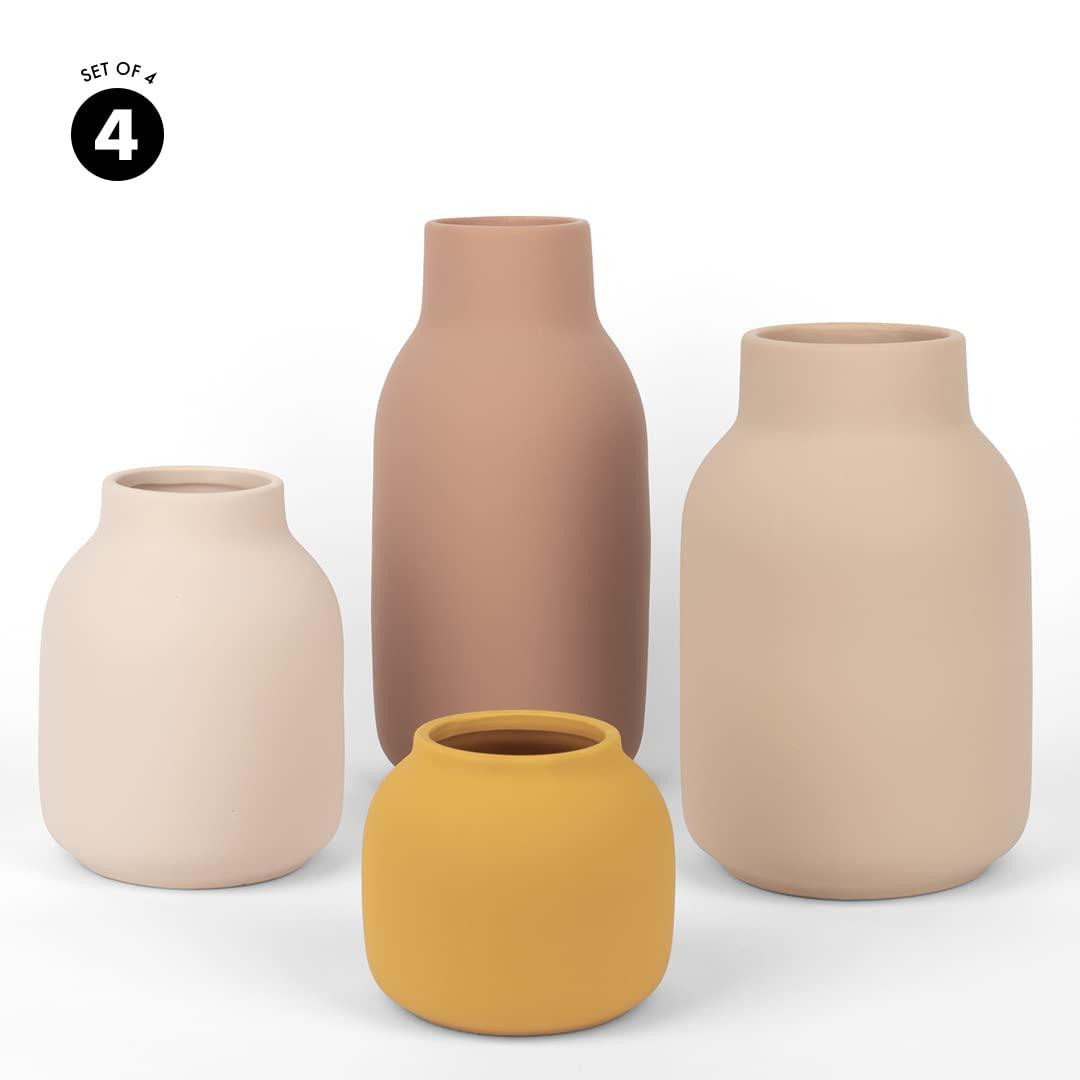 Koyal Wholesale Mixed Modern Minimalist Ceramic Vase for Home Decor, Terracotta Decor, Set of 4, Multi-Color