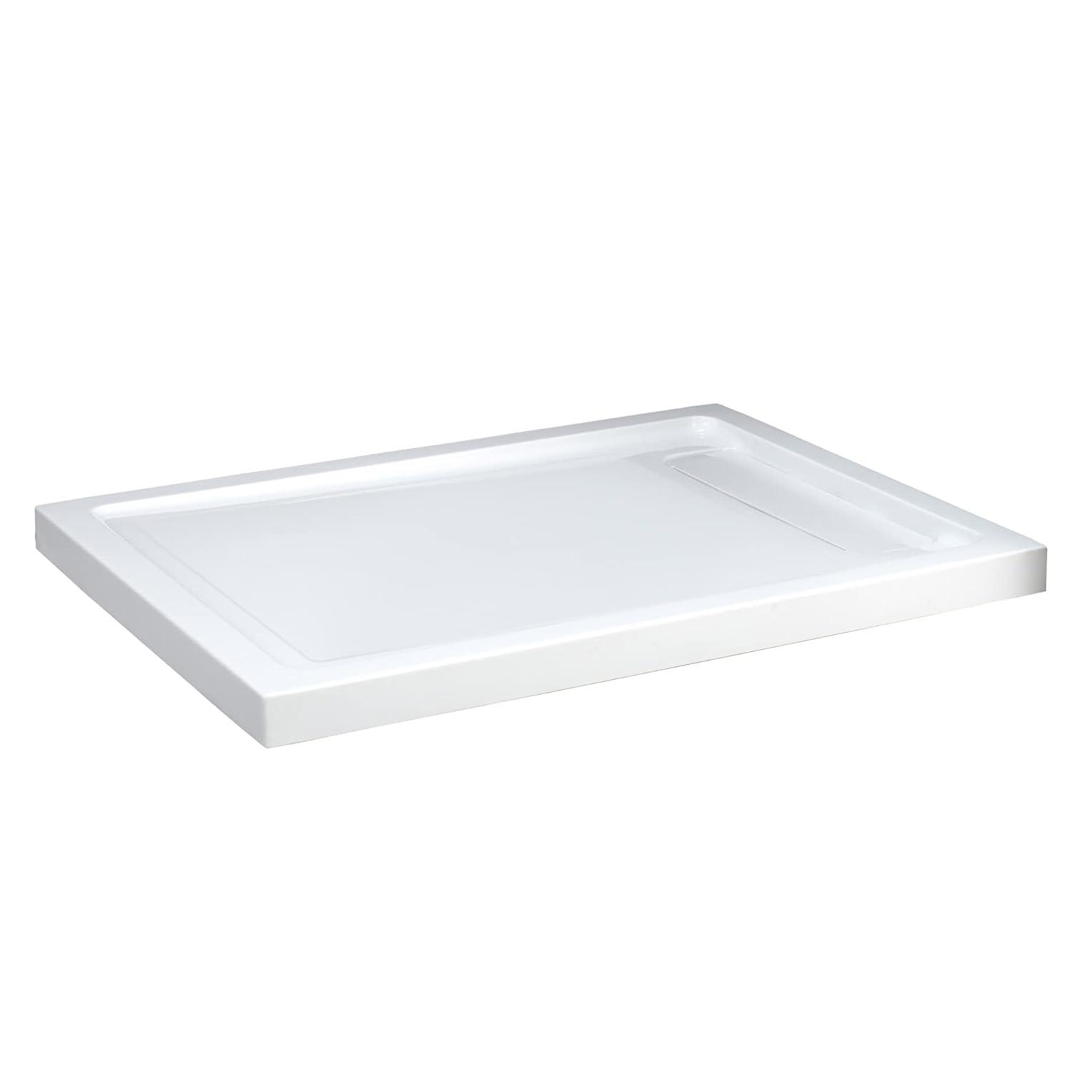 OVE Decors 48" x 32" Rectangle Shower Base Pan, White Acrylic, Hidden Side Drain, Reversible Design
