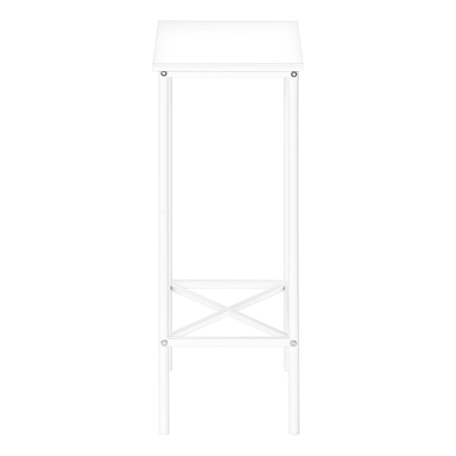 Monarch Specialties Accent Table, Side, End, Narrow, Small, 2 Tier, Living Room, Bedroom, White Laminate, White Metal, Contemporary, Modern