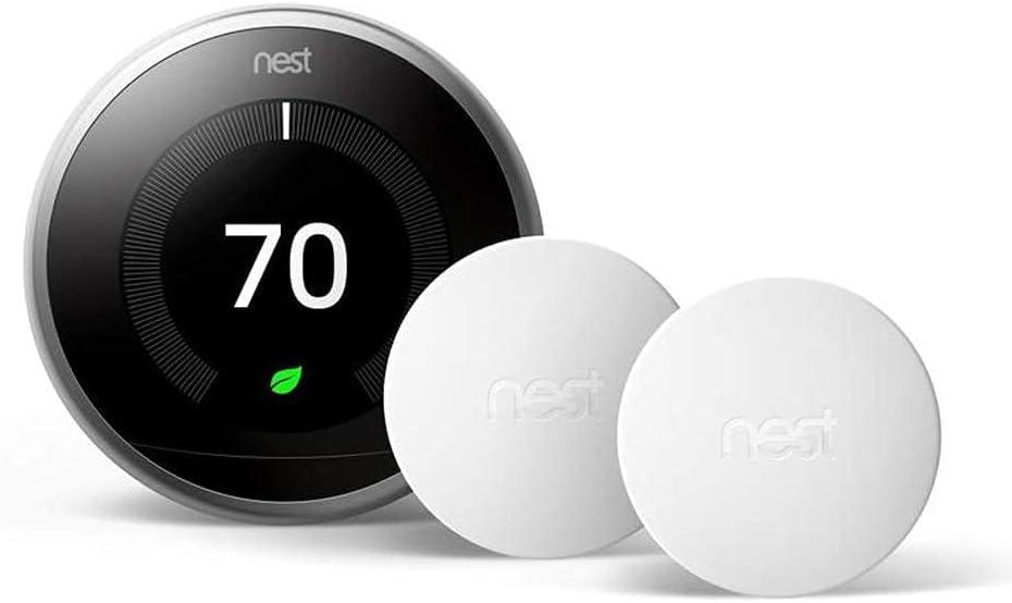Google BH1252-US Nest Learning Thermostat - Smart Wi-Fi Thermostat Stainless Steel and Nest Temperature Sensor 2 Pack