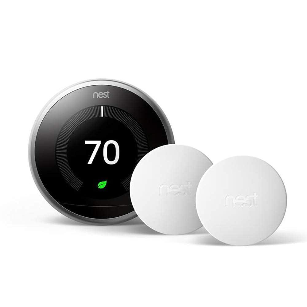 Google BH1252-US Nest Learning Thermostat - Smart Wi-Fi Thermostat Stainless Steel and Nest Temperature Sensor 2 Pack