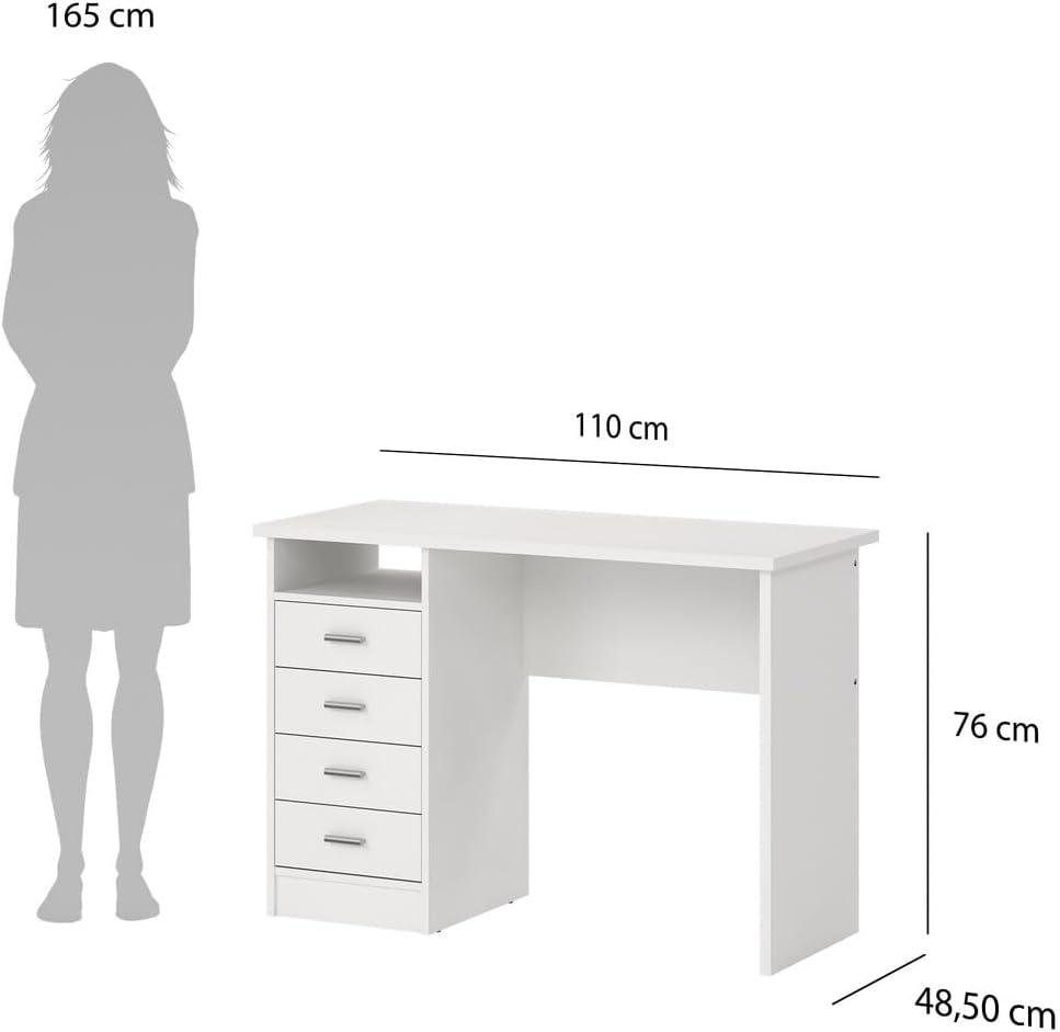 Tvilum Warner 4 Drawer Office Desk with 1 Shelf for Adults, Oak