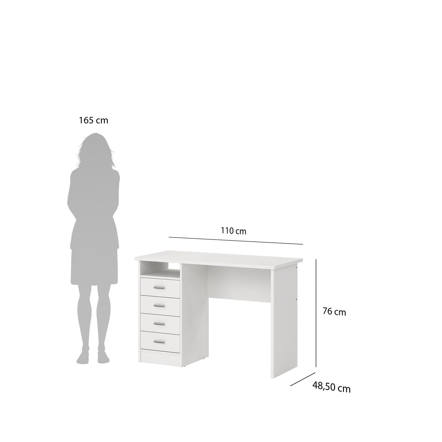 Tvilum Warner 4 Drawer Office Desk with 1 Shelf for Adults, Oak