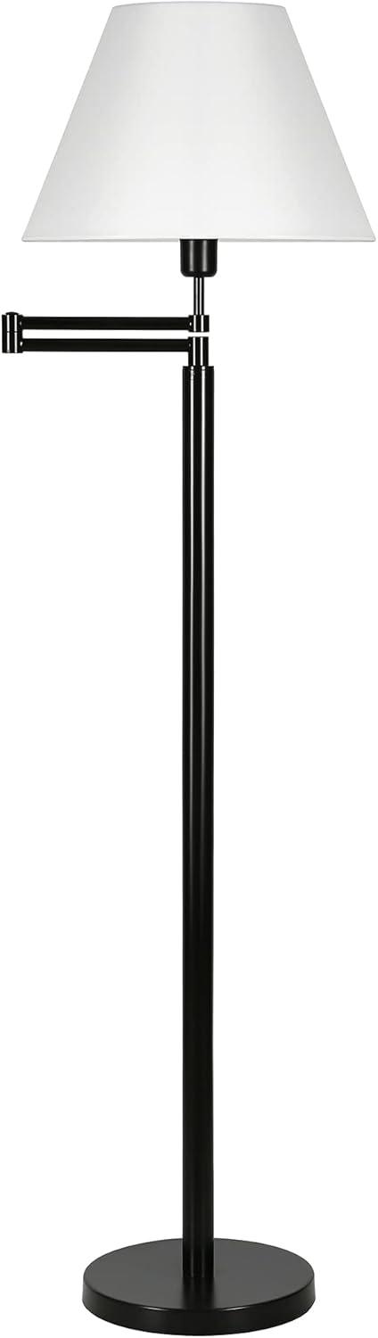 Evelyn&Zoe Moby Swing Arm Floor Lamp with Fabric Empire shade in Blackened Bronze/White