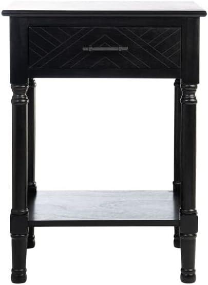 Peyton Black Wood Rectangular Storage End Table with Herringbone Pattern