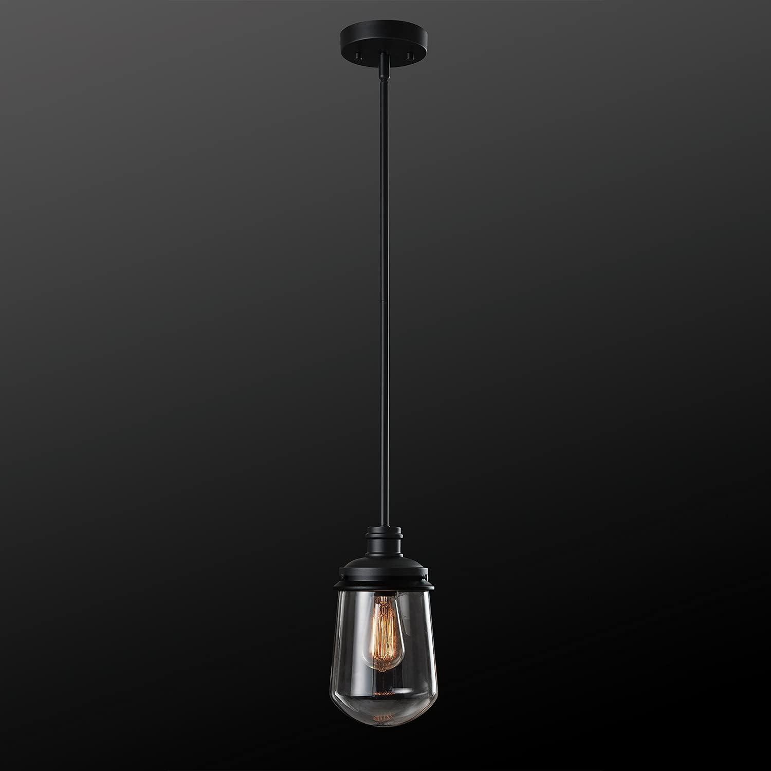 Matte Black Mini Vintage Pendant Light with Clear Glass Shade