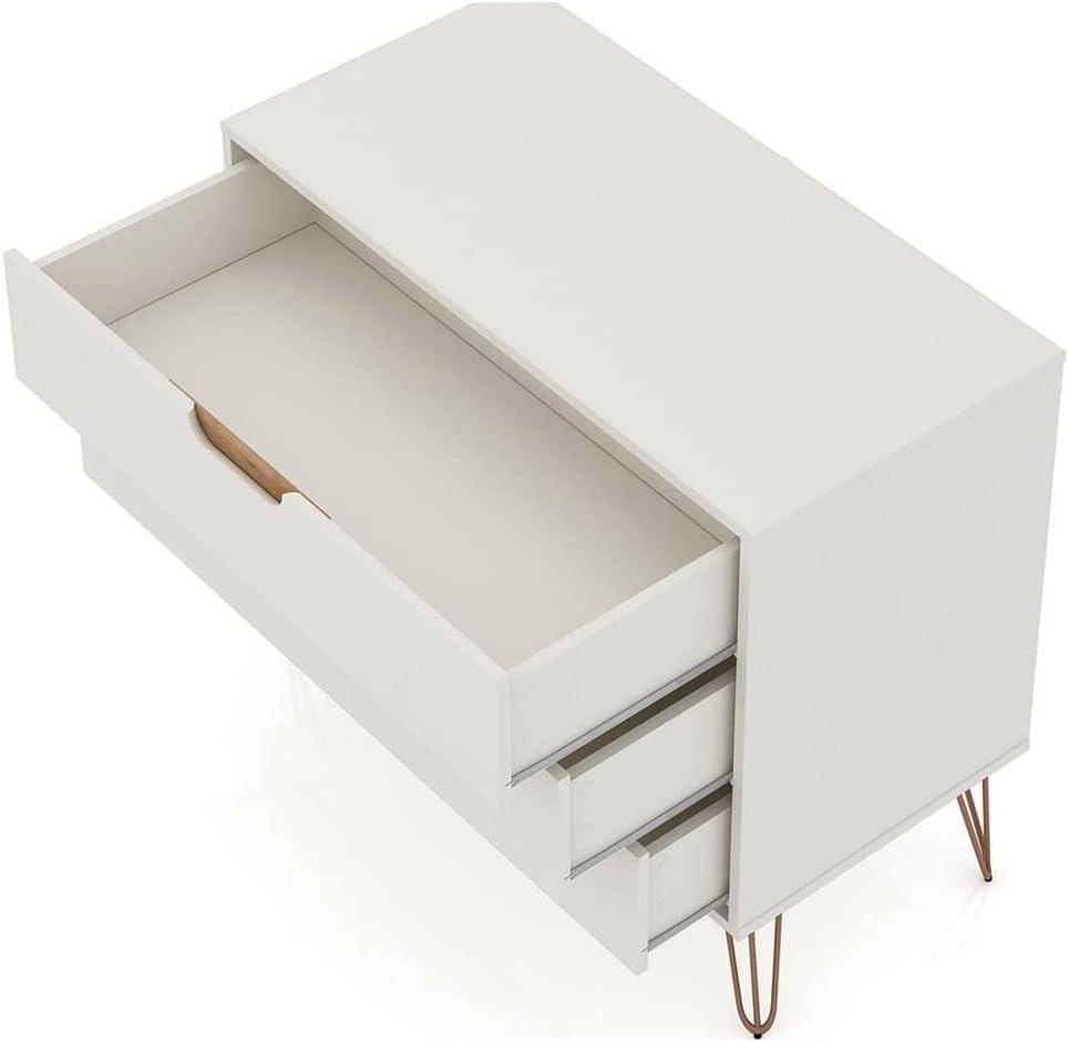 Rockefeller Dresser Off-White/Natural - Manhattan Comfort: Mid-Century 3-Drawer Bedroom Storage