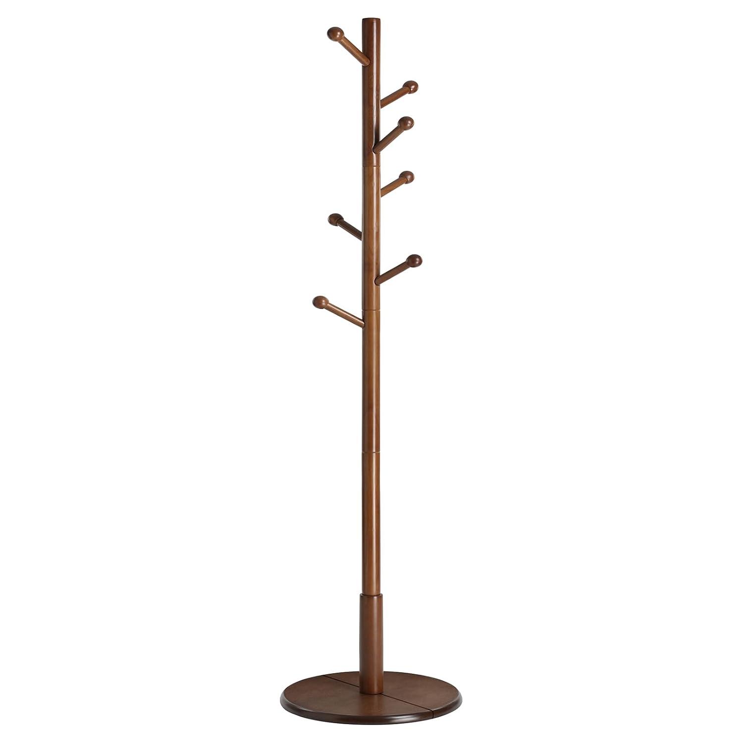 Coat Rack with 7 Rounded Hooks, Hall Tree, Coat Stand Dark Walnut