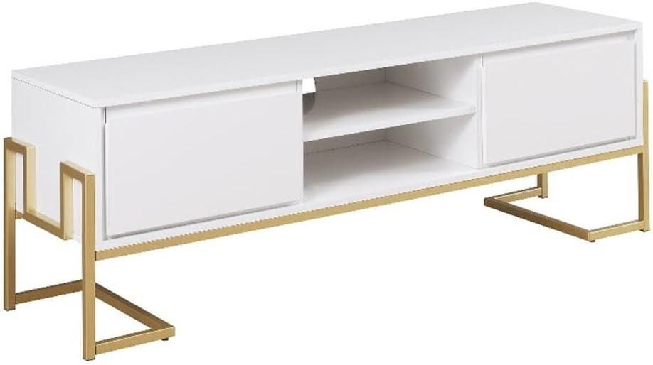 60" White Modern Wood Media Console with Cabinet