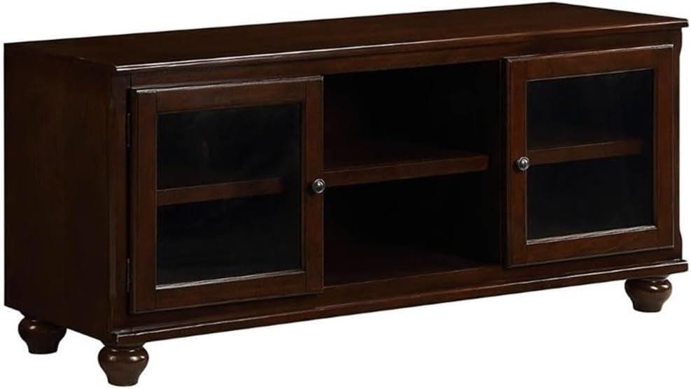 58" Dita TV Stand for TVs up to 59" Walnut - Acme Furniture: Glass Doors, Open Compartments, No Assembly Required