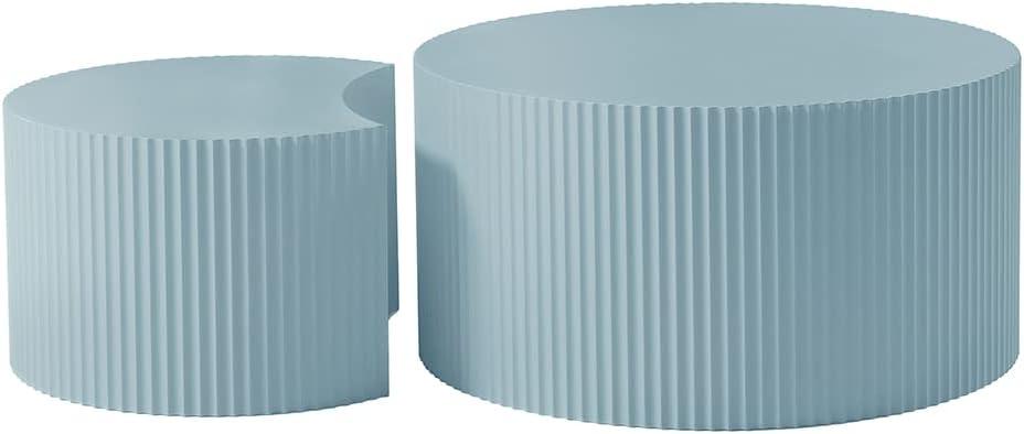 Williamspace Modern Glam Round End Nesting Coffee Table Set for Living Room (Set of 2) No Assembled Blue