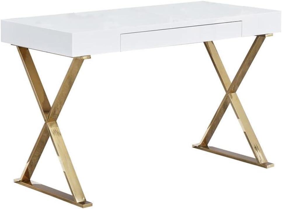 Best Master Modern Stainless Steel Frame Computer Desk - Gold High Gloss